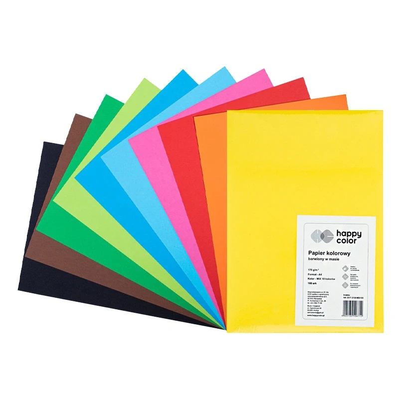 Papier kolorowy brystol Happy Color A4, 170 g - Mix 10 kolorów, 100 ark. 01