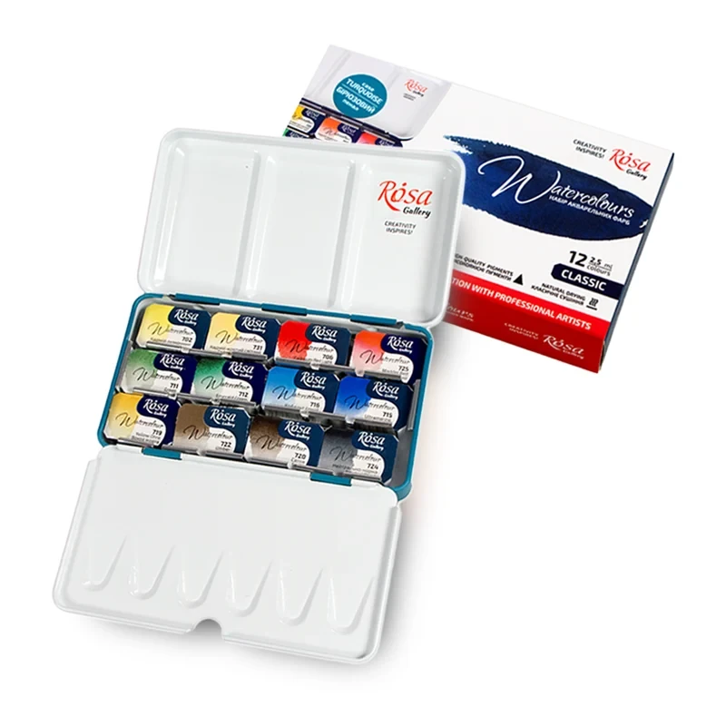 Farby akwarelowe Rosa Gallery Classic zestaw 14 kolorów, metalowa kaseta 01