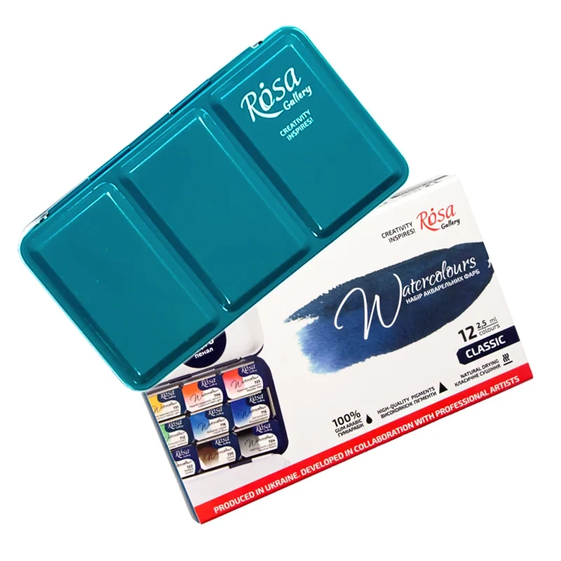 Farby akwarelowe Rosa Gallery Classic zestaw 14 kolorów, metalowa kaseta 02