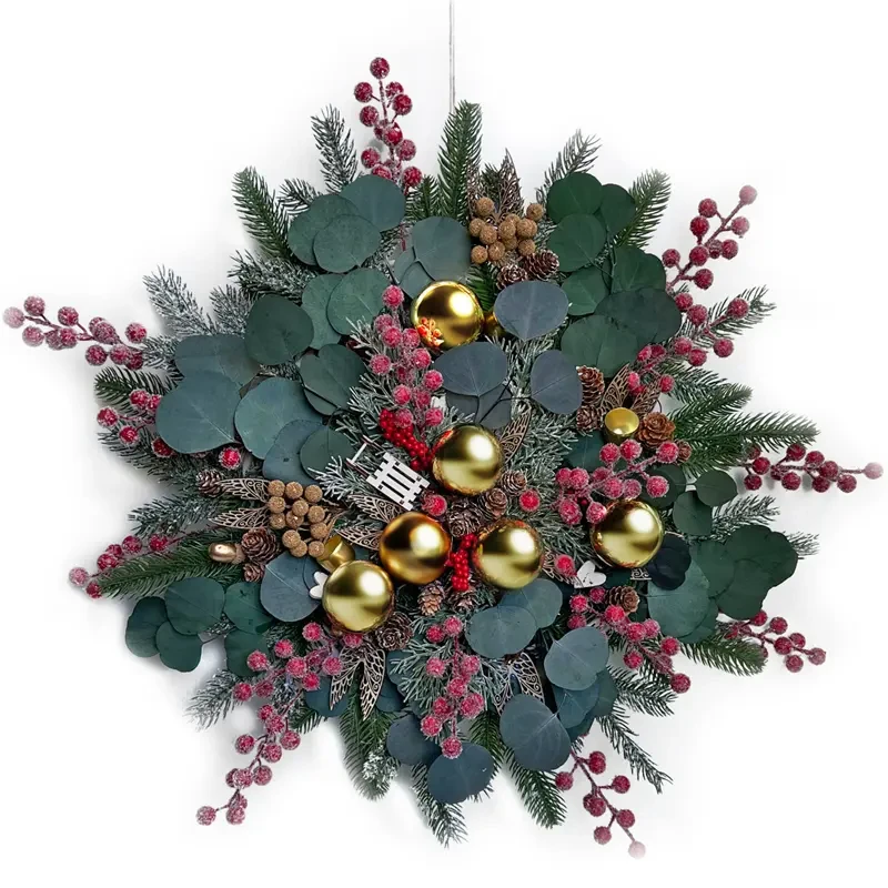 Sztuczne gałązki sosny 26 cm + czerwone owoce dpCraft 10 szt. 02