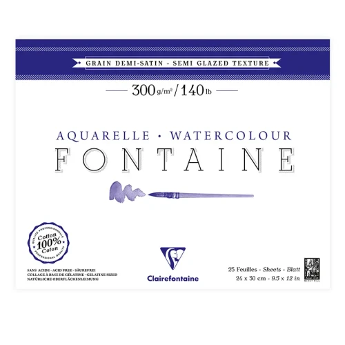 Blok do akwareli Clairefontaine Fontaine 100% bawełny semi-glazed - 24 x 30 cm, 300 g, 25 ark.