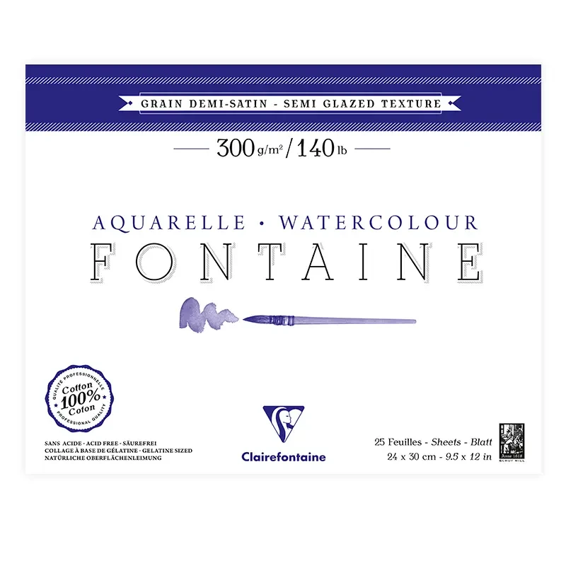 Blok do akwareli Clairefontaine Fontaine 100% bawełny semi-glazed - 24 x 30 cm, 300 g, 25 ark 01