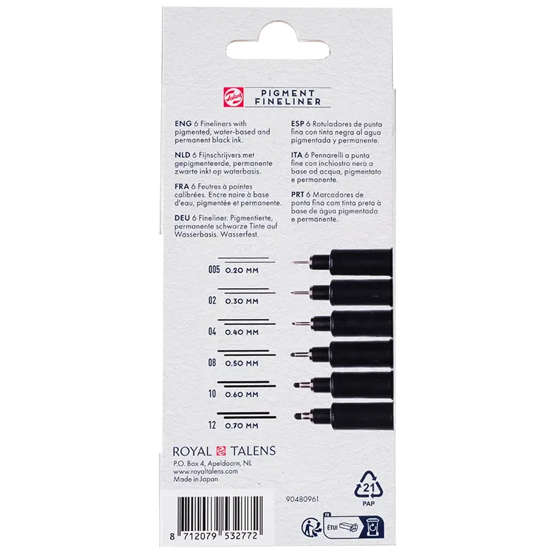 Cienkopisy Talens Pigment Fineliner zestaw 6 szt. 04