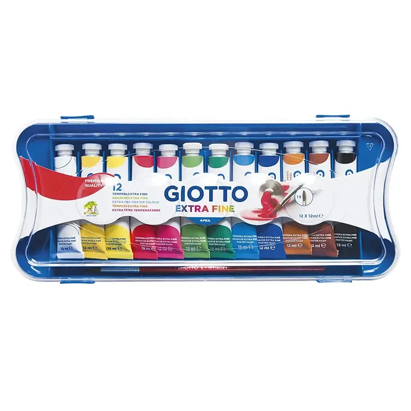 Farby plakatowe w tubkach tempery Giotto Extra Fine zestaw 12 kolorów 01