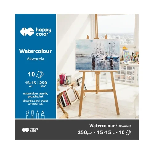 Blok do akwareli Happy Color - 15 x 15 cm, 250 g, 10 ark.