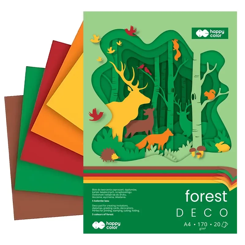 Blok techniczny kolorowy Happy Color Deco Forest - A4, 170 g, 20 ark. 01