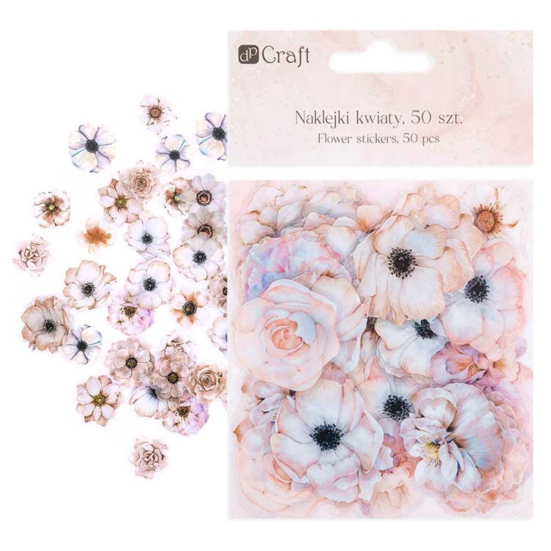 Naklejki foliowe PET dpCraft 50 szt. pastelowe kwiaty 01