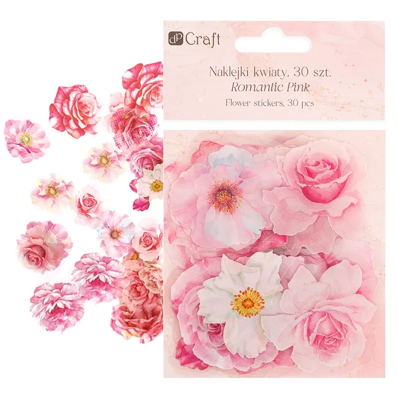 Naklejki przezroczyste PET dpCraft 30 szt. kwiaty romantic pink 01