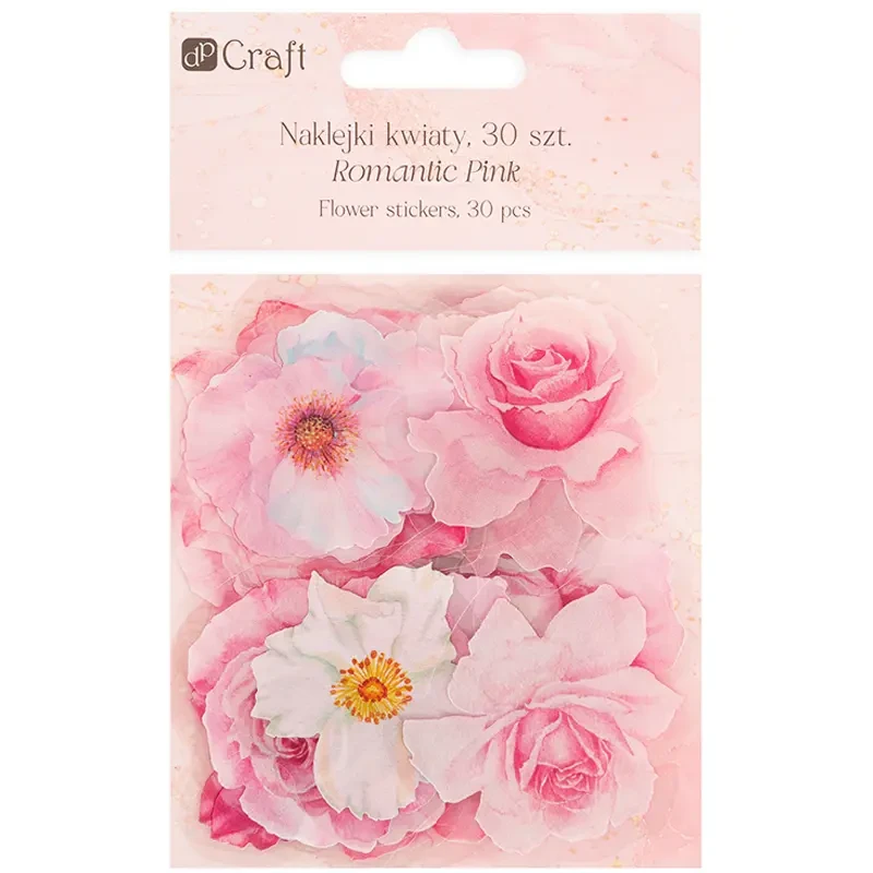 Naklejki przezroczyste PET dpCraft 30 szt. kwiaty romantic pink 03