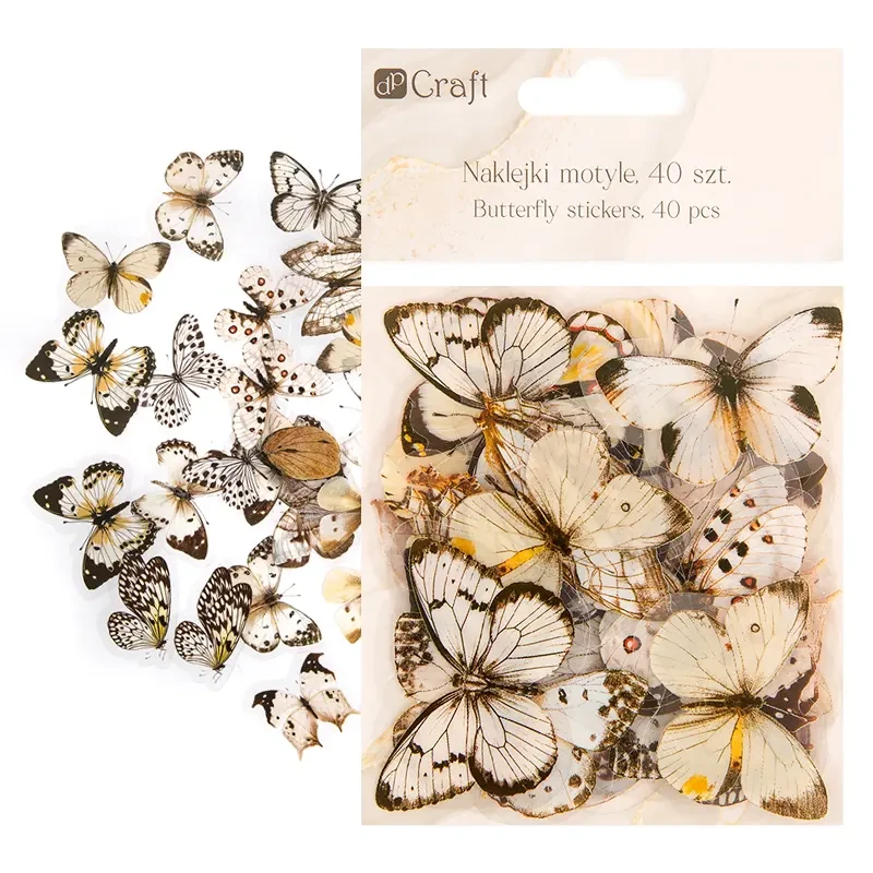 Naklejki przezroczyste PET dpCraft 40 szt. motyle Black & White 01