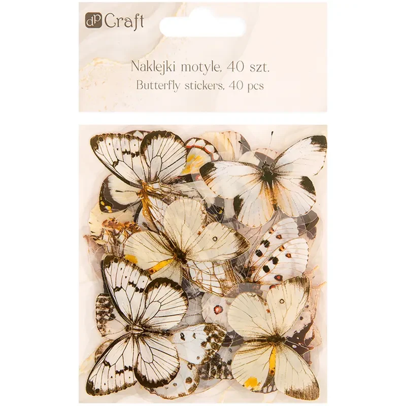 Naklejki przezroczyste PET dpCraft 40 szt. motyle Black & White 05
