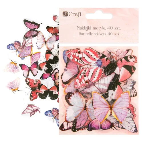 Naklejki przezroczyste PET dpCraft 40 szt. motyle wielokolorowe