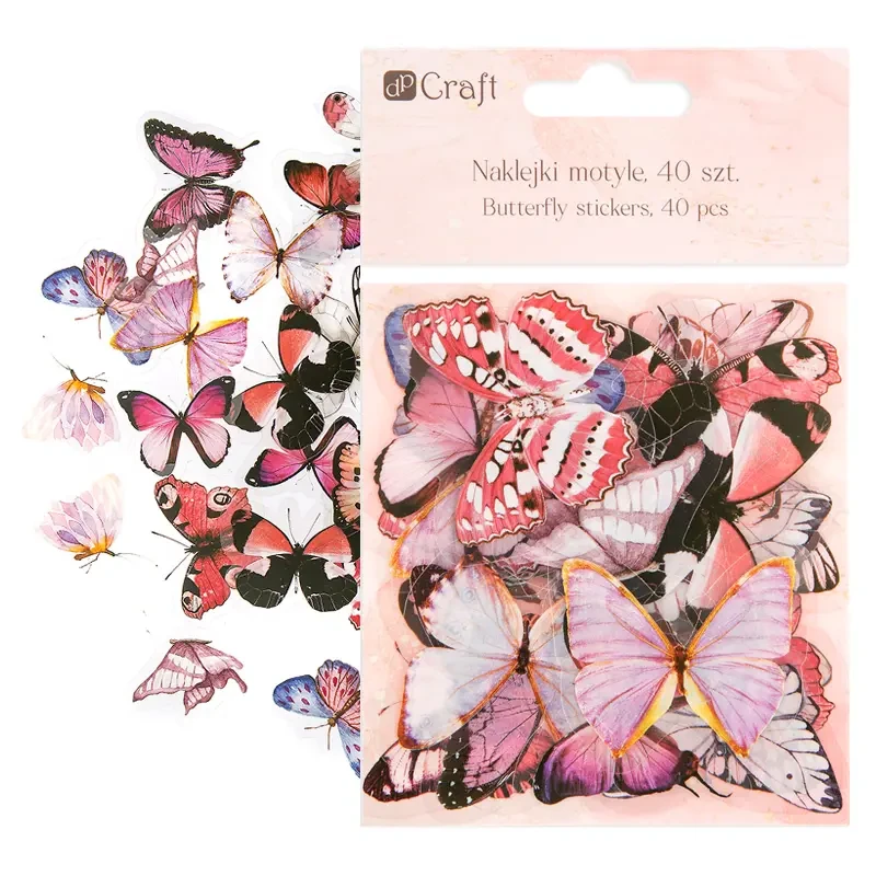 Naklejki przezroczyste PET dpCraft 40 szt. motyle wielokolorowe 01