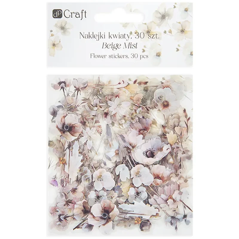 Naklejki przezroczyste PET dpCraft 30 szt. kwiaty beige mist 04