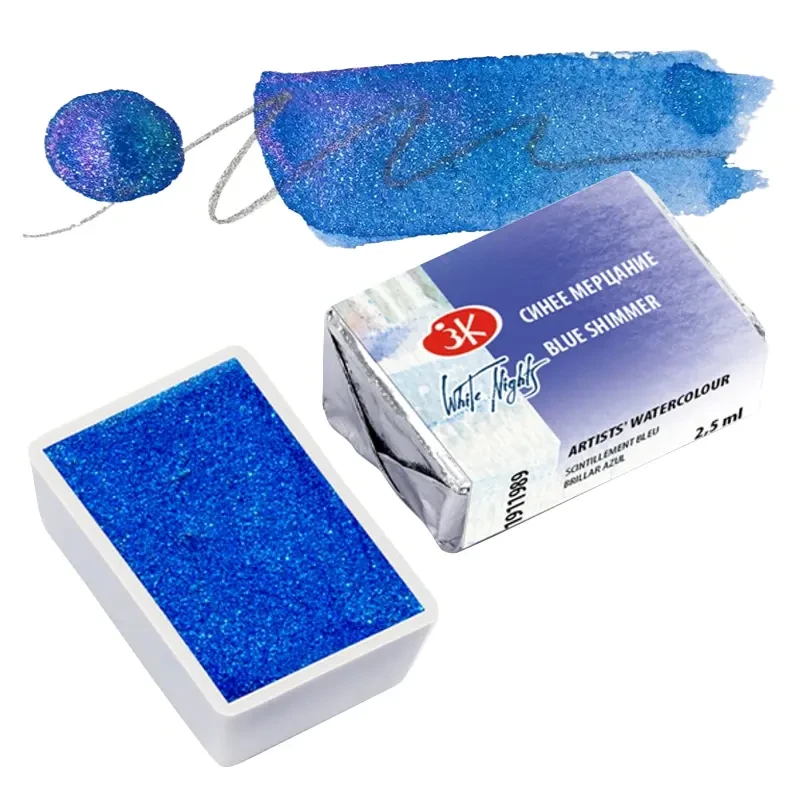 Farba akwarelowa Białe Noce kostka - 989 Blue Shimmer 01