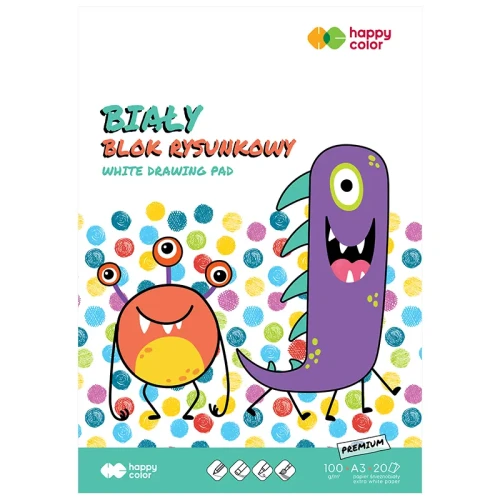 Blok rysunkowy Happy Color biały - A3, 100 g, 20 ark.