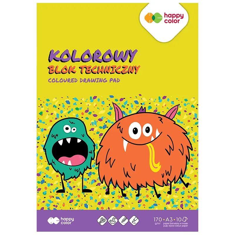 Blok techniczny kolorowy Happy Color 170g Ark.10 A3