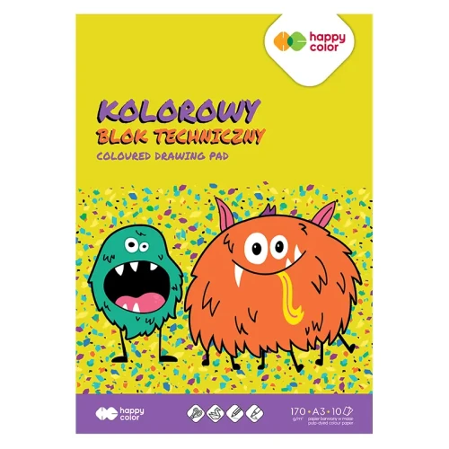 Blok techniczny kolorowy Happy Color - A4, 170 g, 10 ark.
