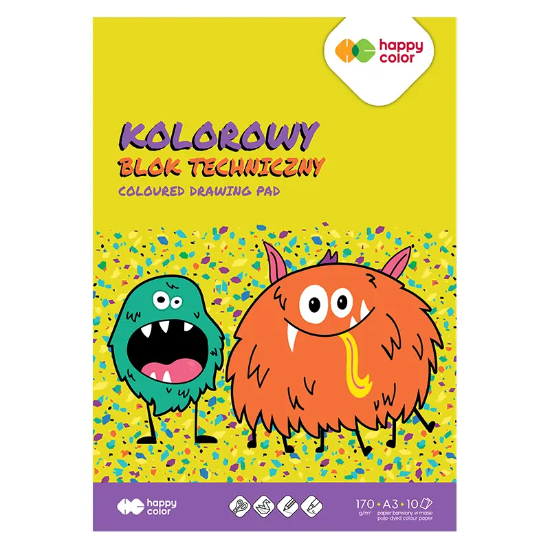 Blok techniczny kolorowy Happy Color - A4, 170 g, 10 ark.