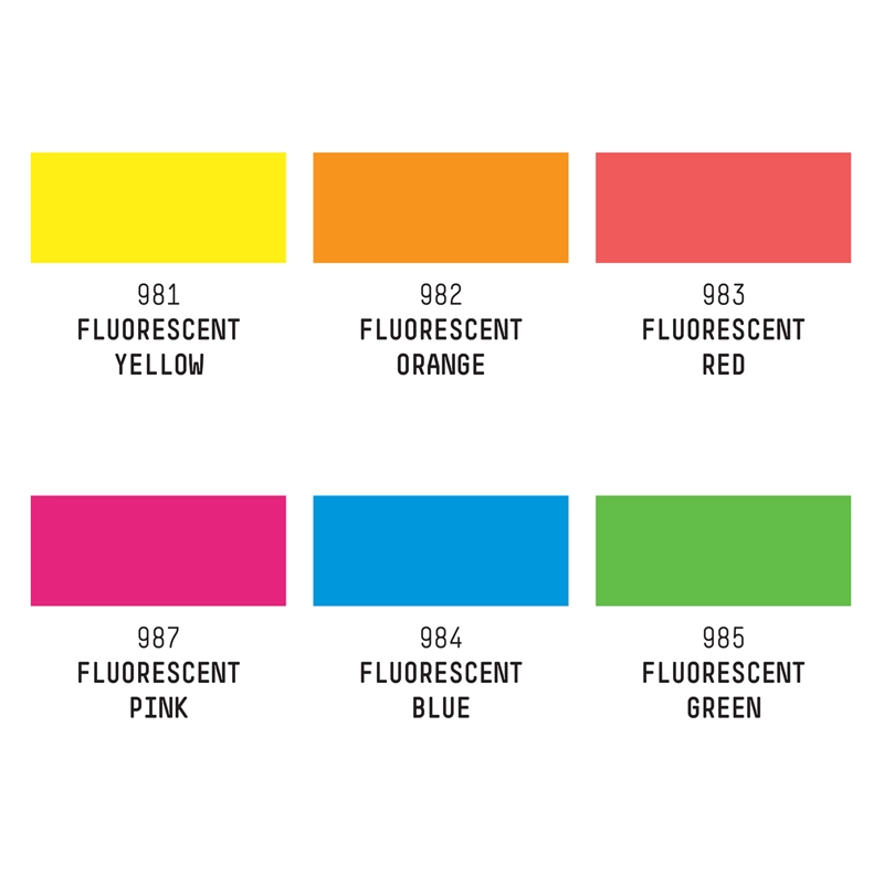 Próbki kolorów pisaków akrylowych Liquitex Fluorescents.