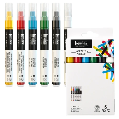 Pisaki akrylowe Liquitex Acrylic Marker zestaw 6 szt. Fine 2 mm Classics
