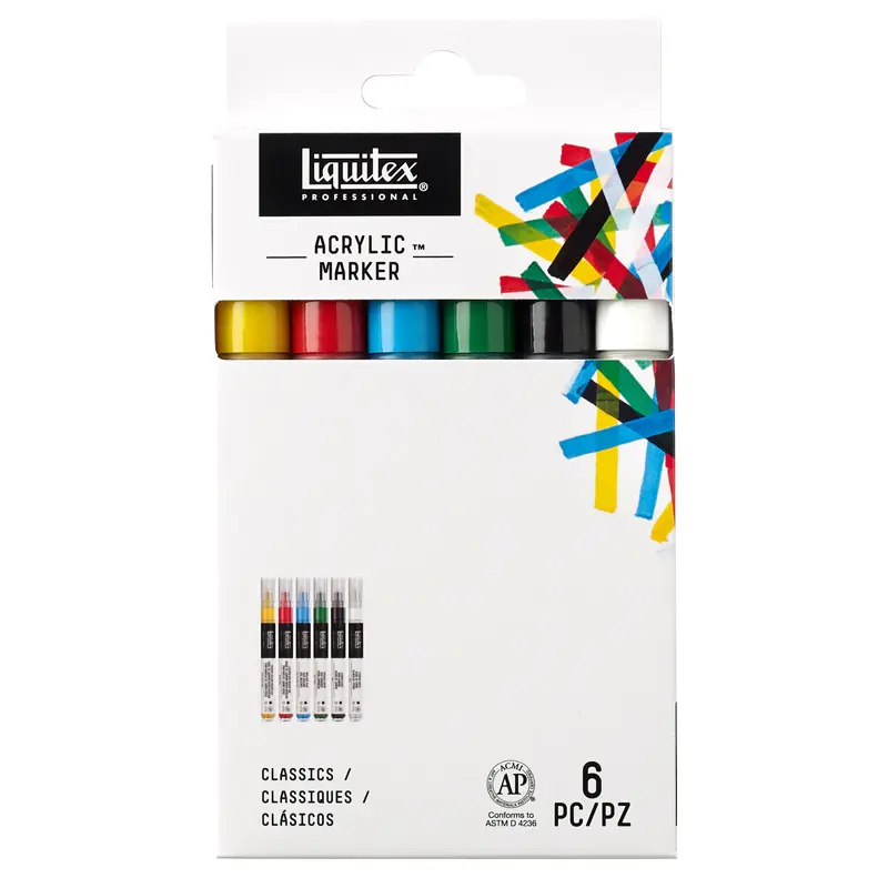 Opakowanie markerów Liquitex Acrylic Marker Classics na białym tle.
