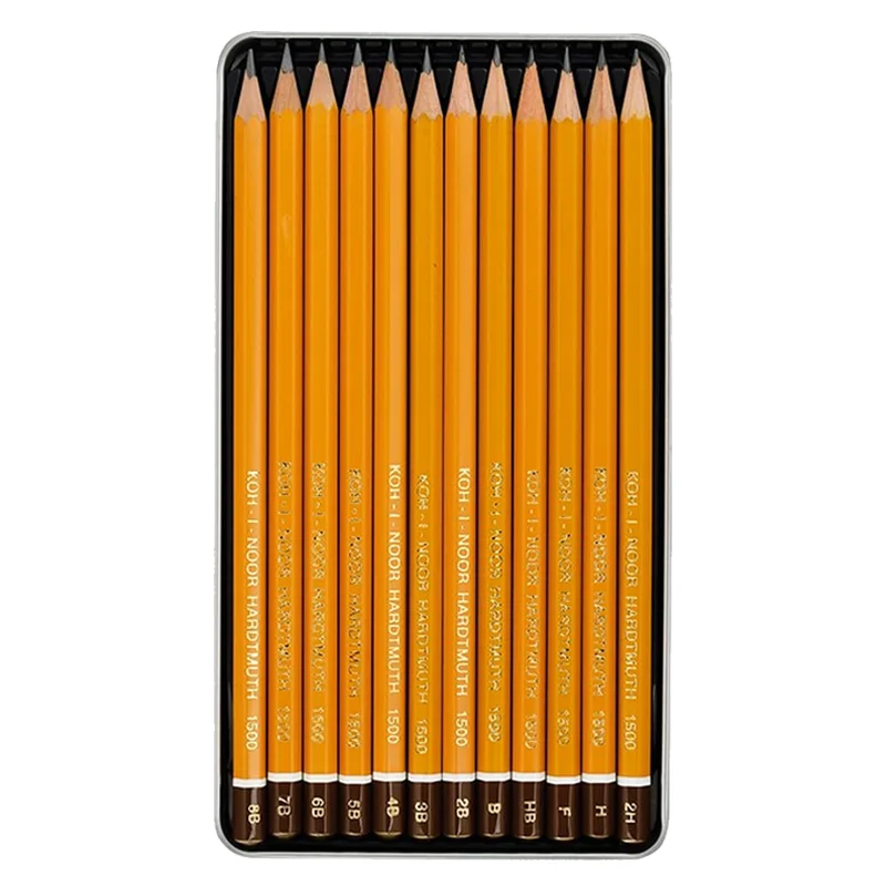 Wnętrze zestawu ołówków  Koh i  Noor 1502/II, ołowki z serii 1500  w twardościach od 8B-2H.