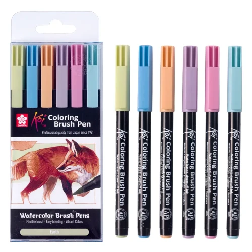 Pisaki pędzelkowe Koi Coloring Brush Sakura Earth zestaw 6 szt.