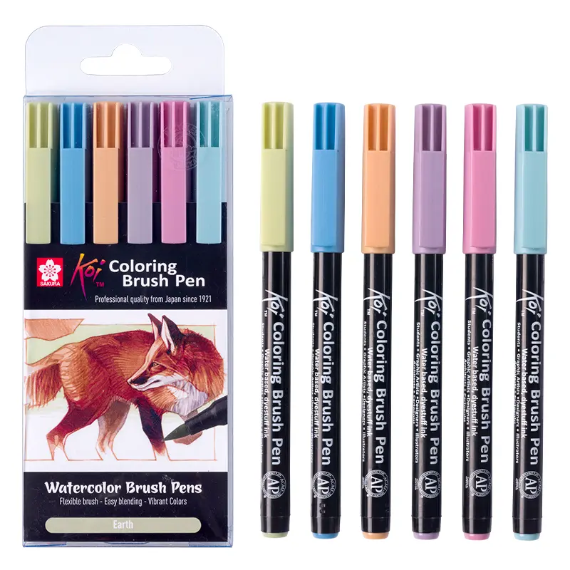 Pisaki pędzelkowe Koi Coloring Brush Sakura Earth zestaw 6 szt. 01