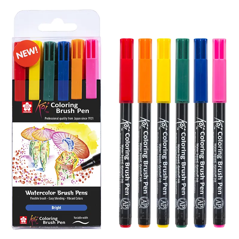 Pisaki pędzelkowe Koi Coloring Brush Sakura zestaw 6 szt. Bright 01