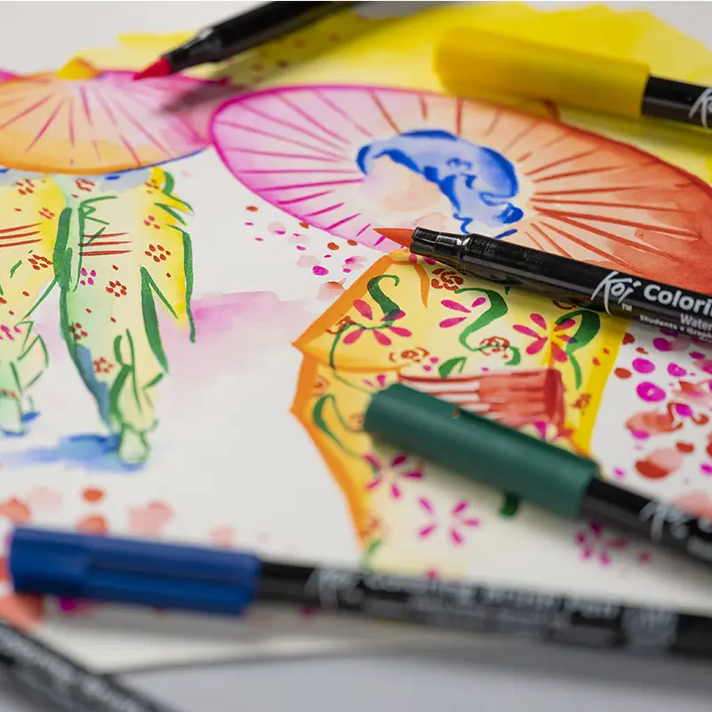 Pisaki pędzelkowe Koi Coloring Brush Sakura zestaw 6 szt. Bright 02