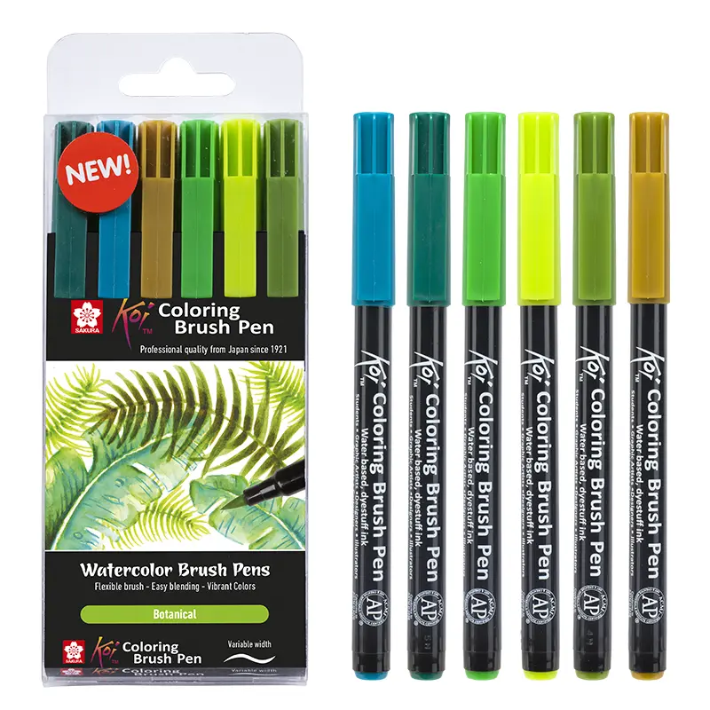 Pisaki pędzelkowe Koi Coloring Brush Sakura zestaw 6 szt. Botanical 01
