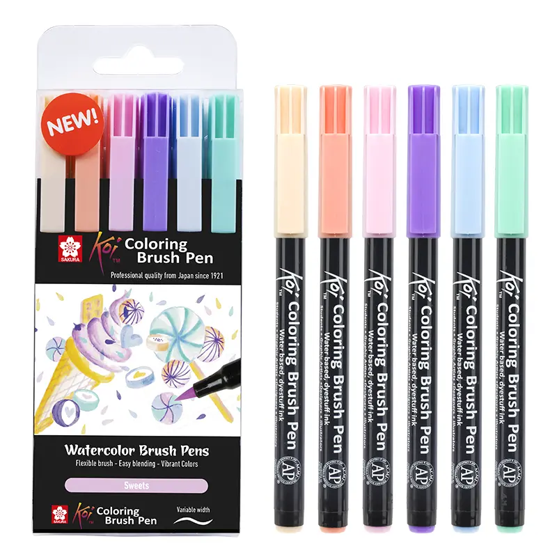 Pisaki pędzelkowe Koi Coloring Brush Sakura zestaw 6 szt. Sweets 01