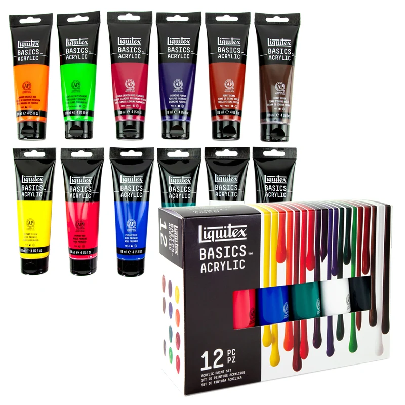 Farby akrylowe Liquitex Basics zestaw 12 x 118 ml