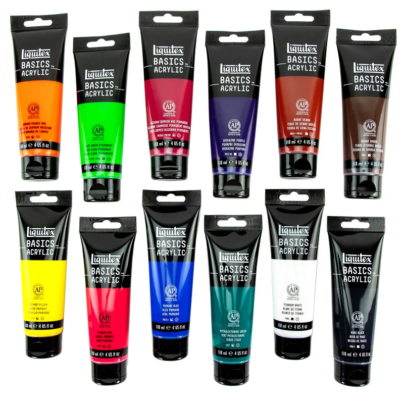 Farby akrylowe Liquitex Basics zestaw 12 x 118 ml