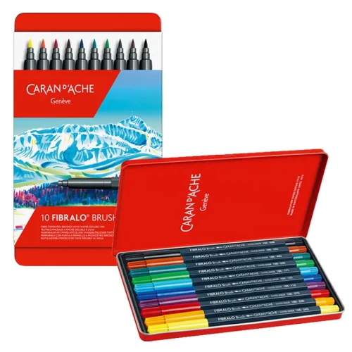 Brushpeny Caran d'Ache Fibralo zestaw 10 kolorów metalowa kasetka