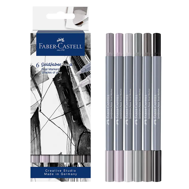 Brushpeny Faber-Castell Goldfaber Aqua Dual Marker zestaw 6 szt. - Shades of grey 01