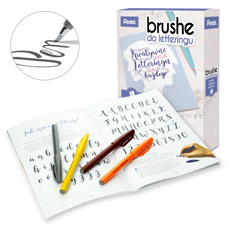 Zestaw do nauki kaligrafii i liternictwa Pentel Touch Brush Pen SET2 04