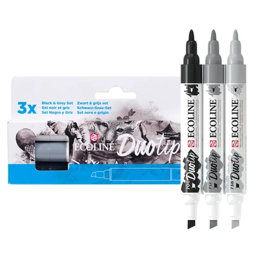 Markery wodne Ecoline Duotip zestaw 3 szt. Black & Grey