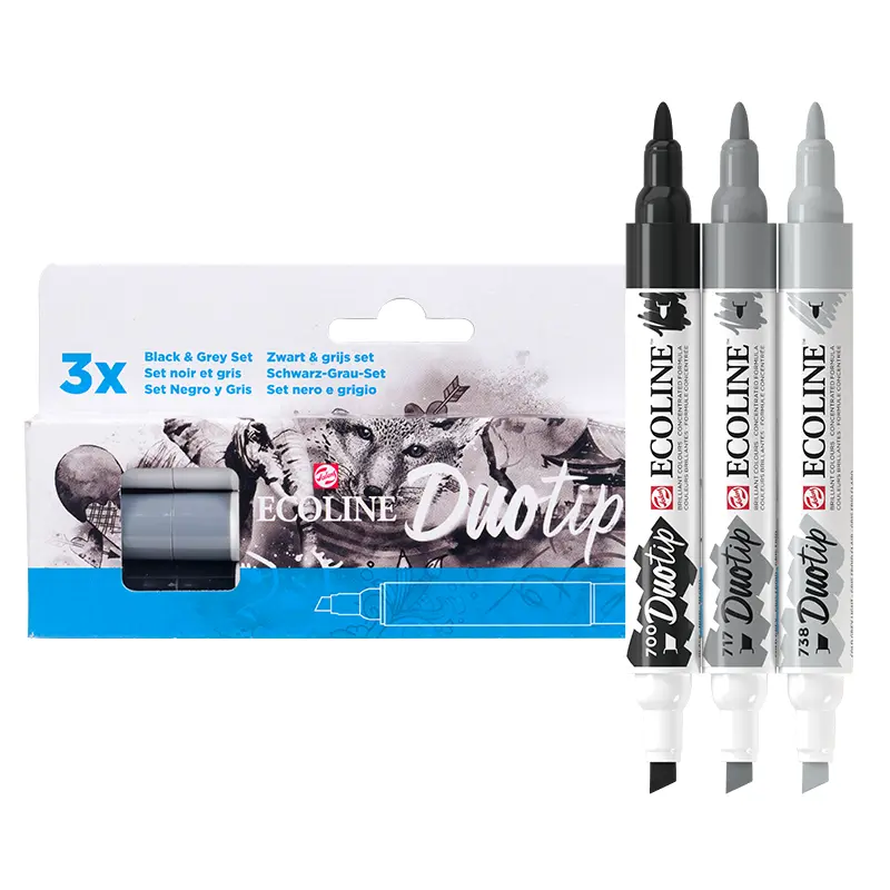 Markery wodne Ecoline Duotip zestaw 3 szt. Black & Grey 01