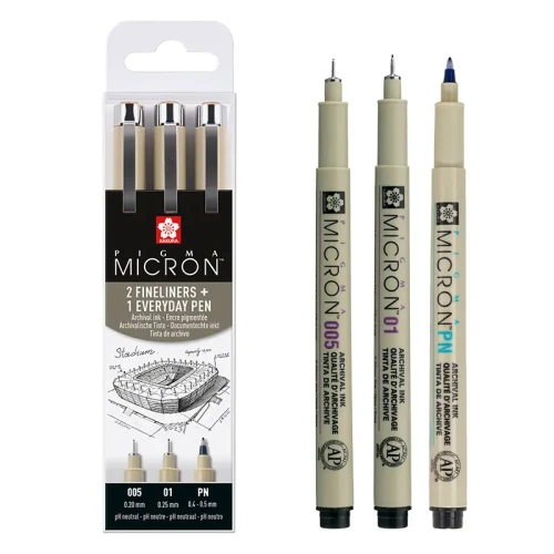 Cienkopisy Pigma Micron Sakura 3 szt. - 005, 01, PN