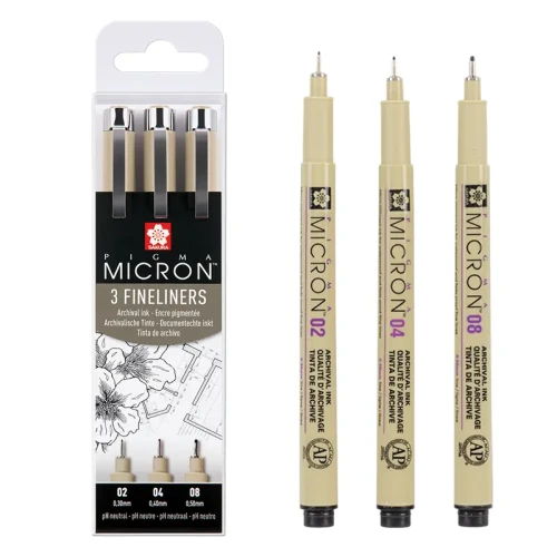 Cienkopisy Pigma Micron Sakura 3 szt. - 02, 04, 08