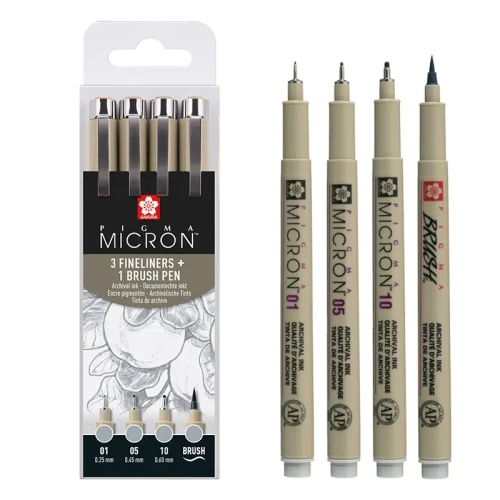 Cienkopisy Pigma Micron Light Cool Gray Sakura 4 szt. - 01, 05, 10, BR