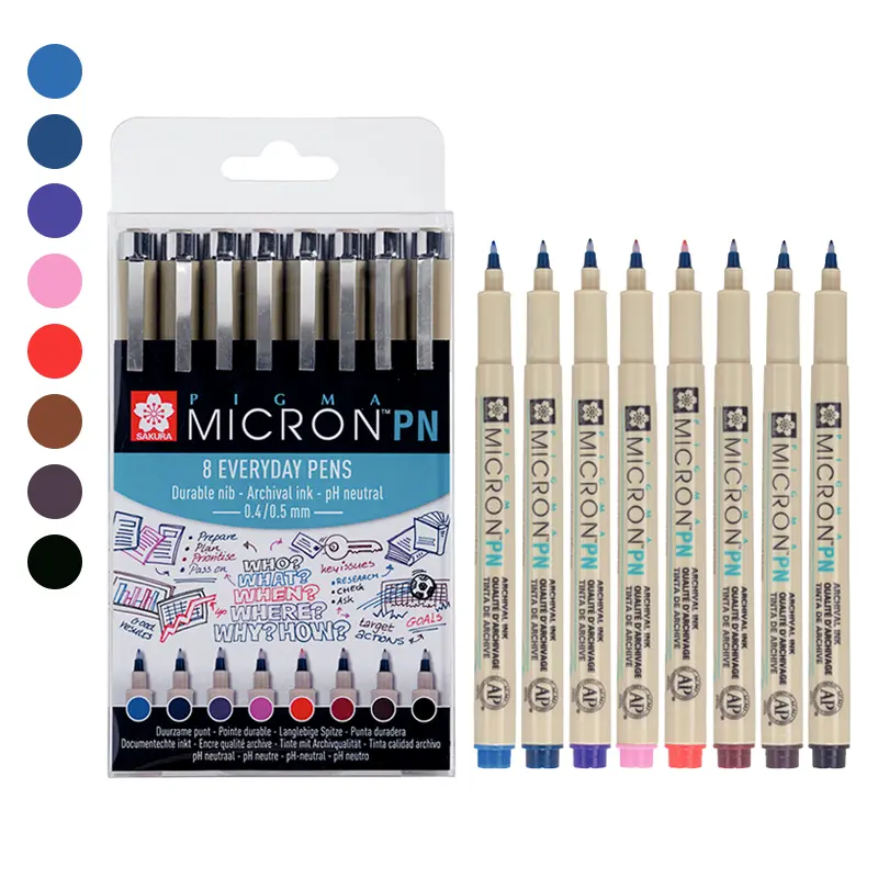 Cienkopisy Pigma Micron PN Everyday Pens Sakura 8 kolorów 01