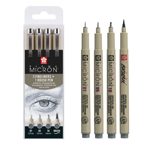 Cienkopisy Pigma Micron Cool Gray Sakura 4 szt. - 01, 05, 10, BR