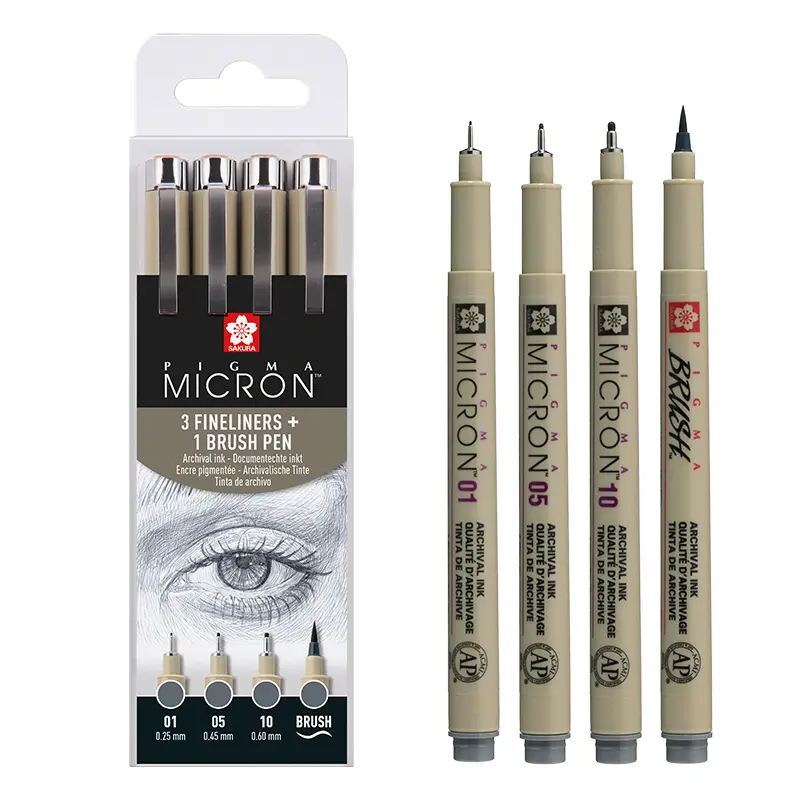 Cienkopisy Pigma Micron Cool Gray Sakura 4 szt. - 01, 05, 10, BR 01