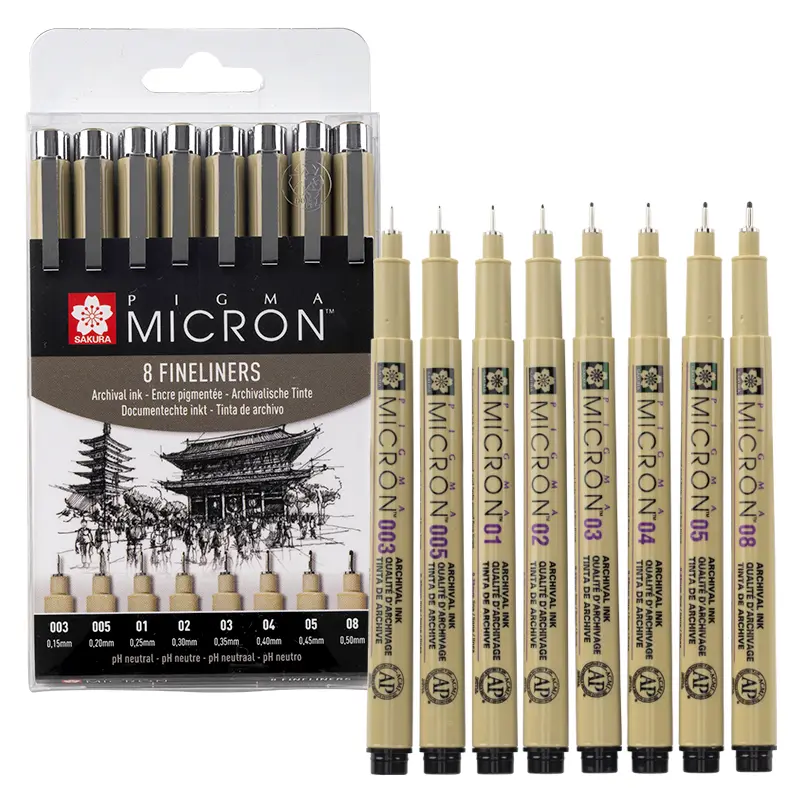 Cienkopisy Pigma Micron 8 szt. - 003, 005, 01, 02, 03, 04, 05, 08 01