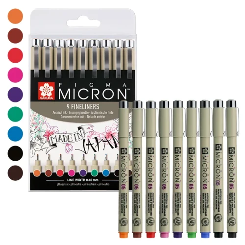 Cienkopisy Pigma Micron kolorowe 9 szt. - 05 