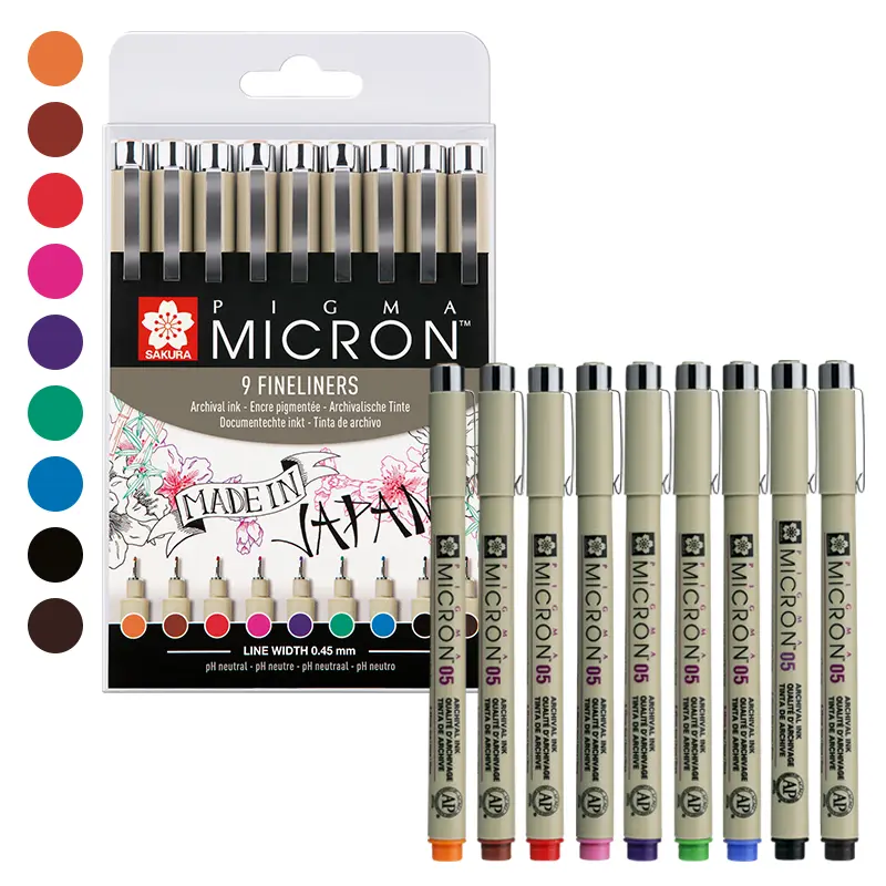 Cienkopisy Pigma Micron kolorowe 9 szt. - 05 01