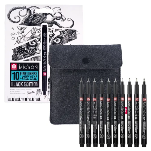 Cienkopisy Pigma Micron Black zestaw 10 szt. + etui